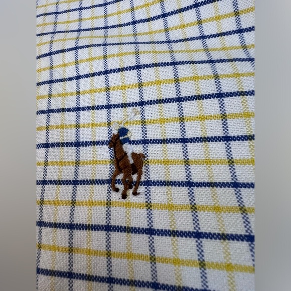 Ralph Lauren Shirt Men's Custom Fit  Plaid Yellow Pony Long Sleeve Button Down L - Picture 6 of 9